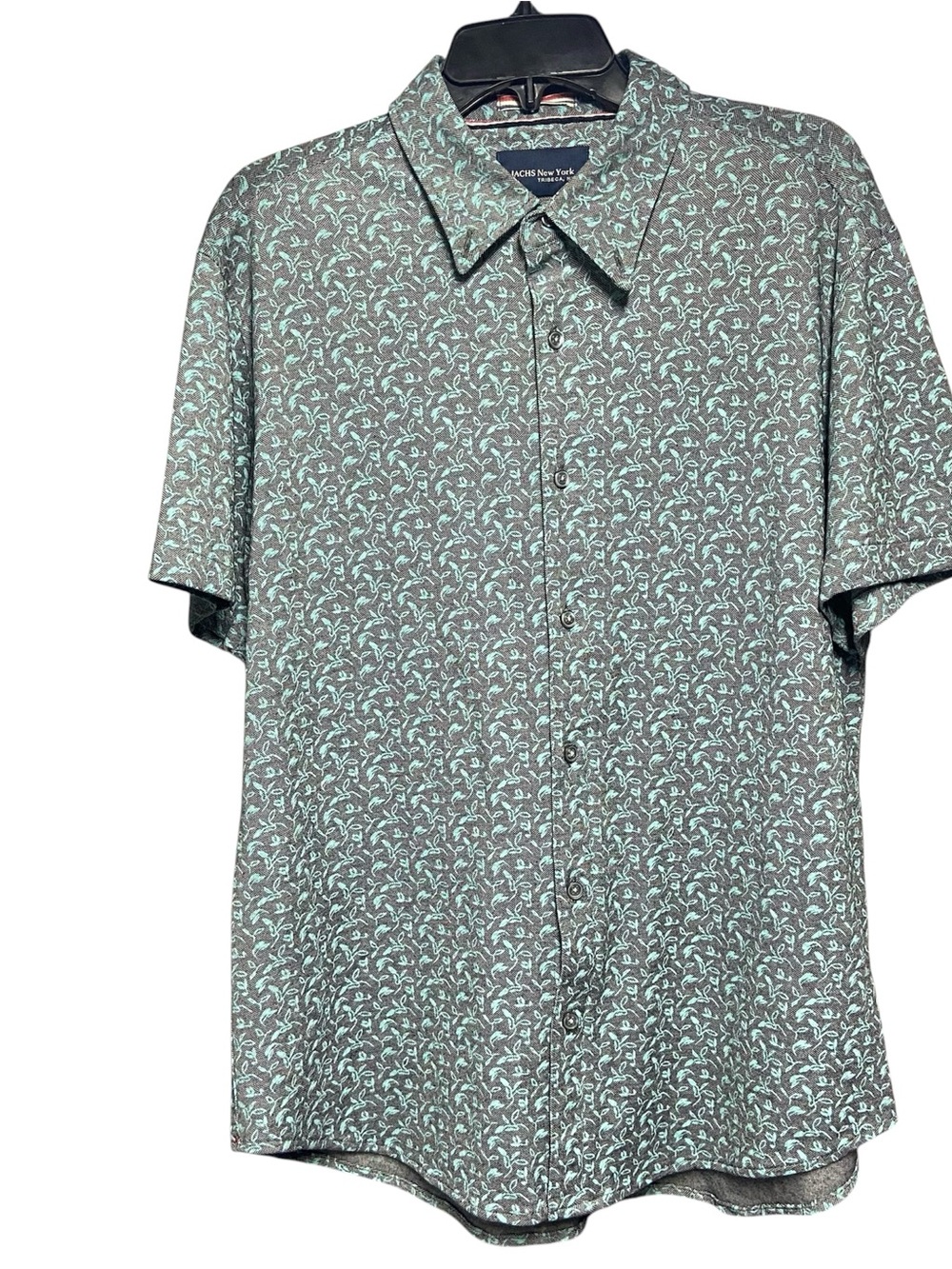 JACHS New York Men’s Short Sleeve Gray Shirt with Mint Floral Print